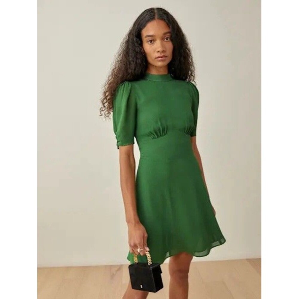 Reformation‎ Maylin Midi Dress Sz 8 Kelly Green Cottagecore Flirty Twee
